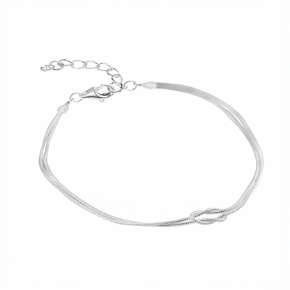 925 Silver Plated Knot Double Layer Bracelet for Women, Light Luxury & Trendy