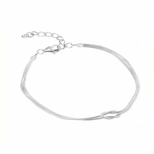 925 Silver Plated Knot Double Layer Bracelet for Women, Light Luxury & Trendy