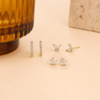 3 Pairs Gold Hoop Earrings Set: Dainty Stud Earrings Trendy Small 14K Gold Plated Hypoallergenic Dangle Cartilage Huggie Hoop Earrings for Women Gold Jewelry for Women Gifts