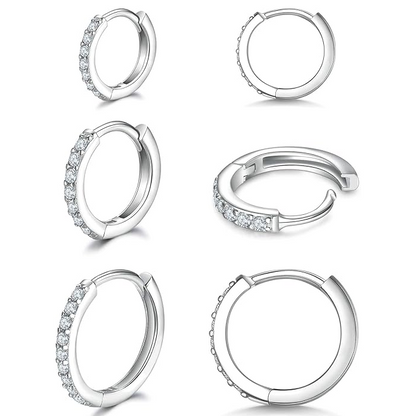 925 Sterling Silver Small Hoop Earrings Cubic Zirconia Earrings, 3 Pairs, 14K White Gold Plated Ear Bone Pierced Earrings Clip-On Small Hoop Earrings, Unisex
