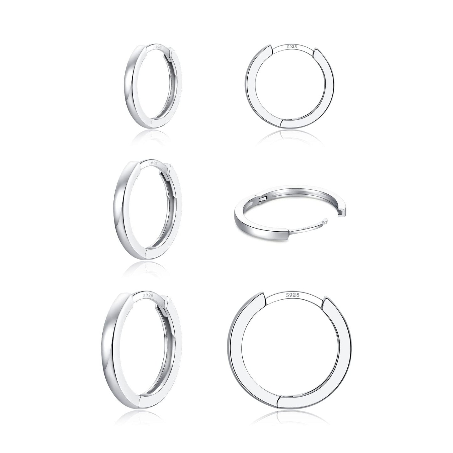 3-Pair 925 Silver Post Earrings Set