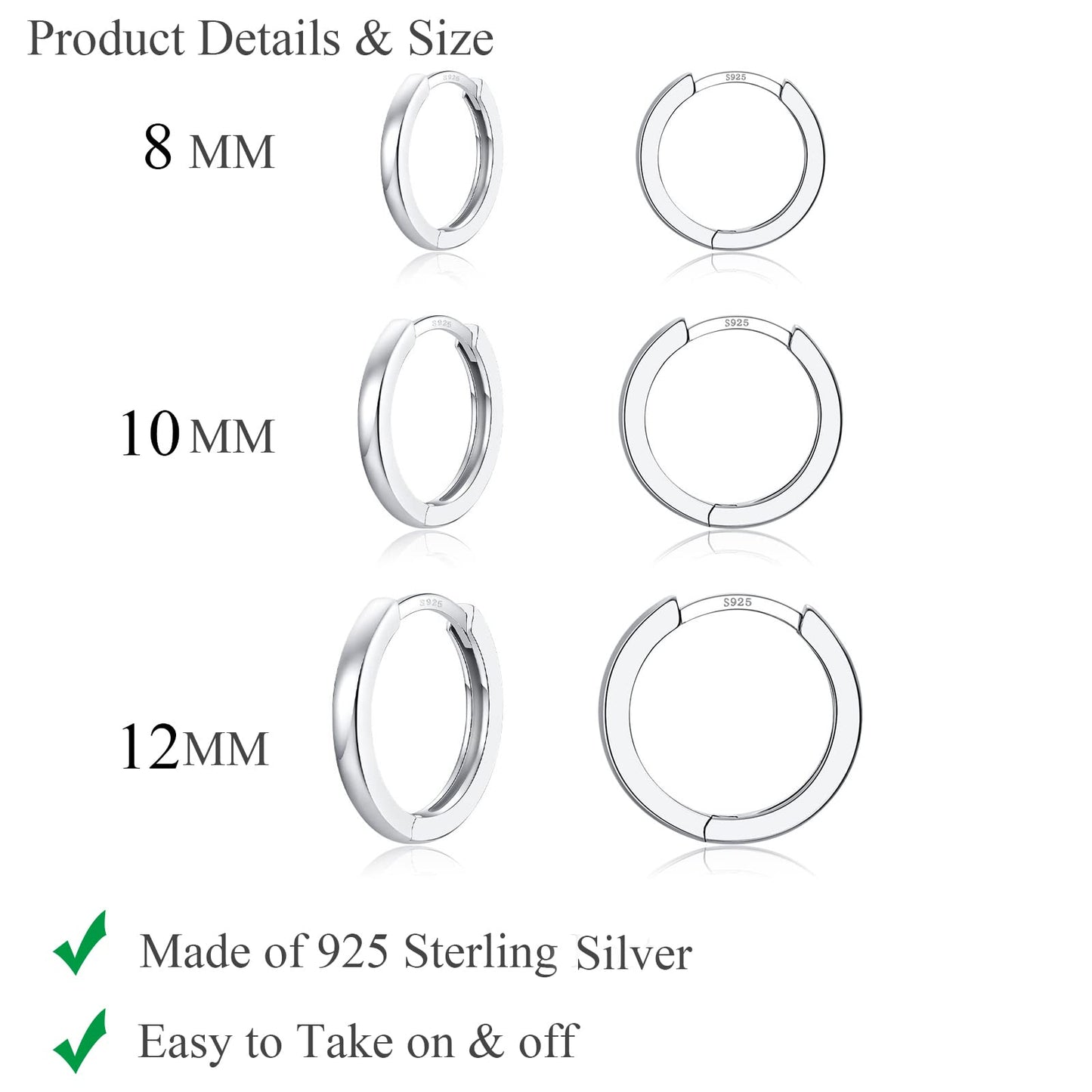 3-Pair 925 Silver Post Earrings Set