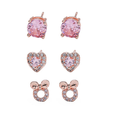 3-Pair Pink Gemstone Stud Earrings Set