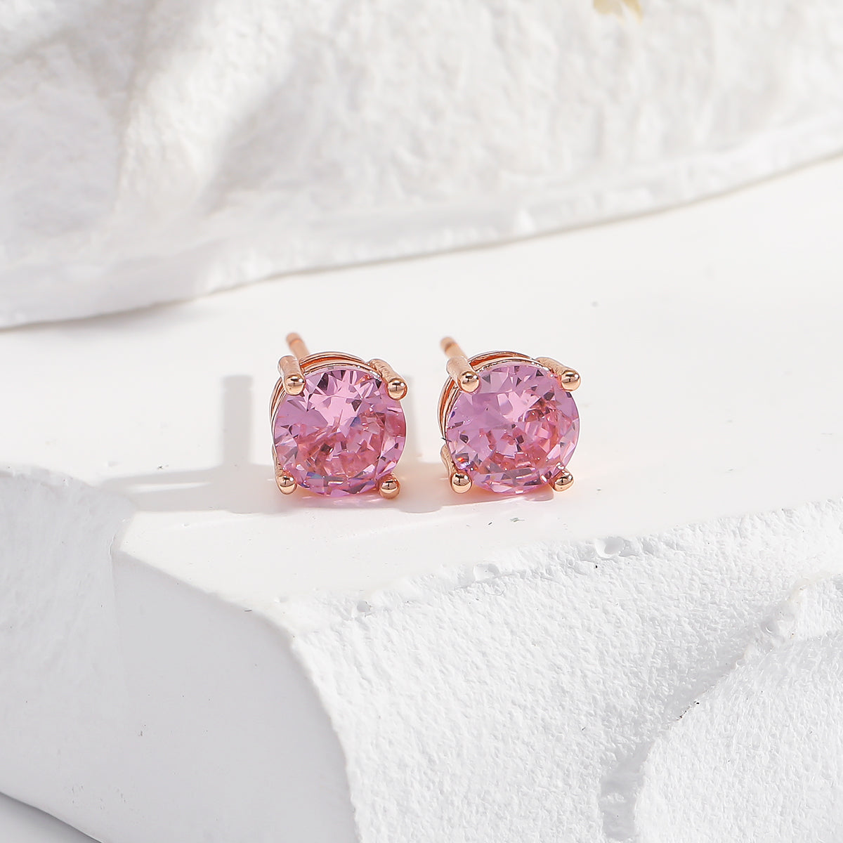 3-Pair Pink Gemstone Stud Earrings Set