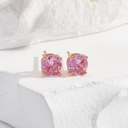 3-Pair Pink Gemstone Stud Earrings Set