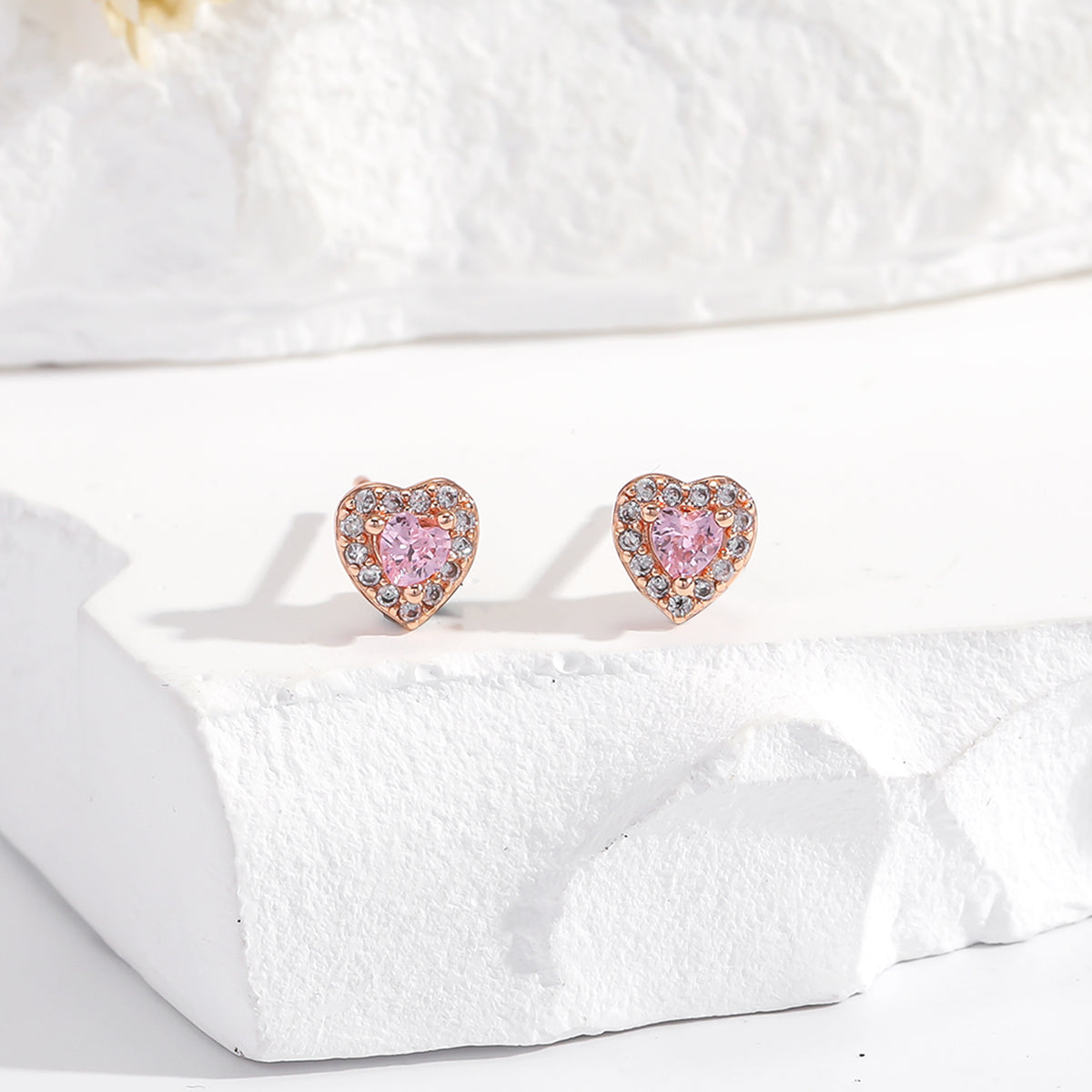 3-Pair Pink Gemstone Stud Earrings Set