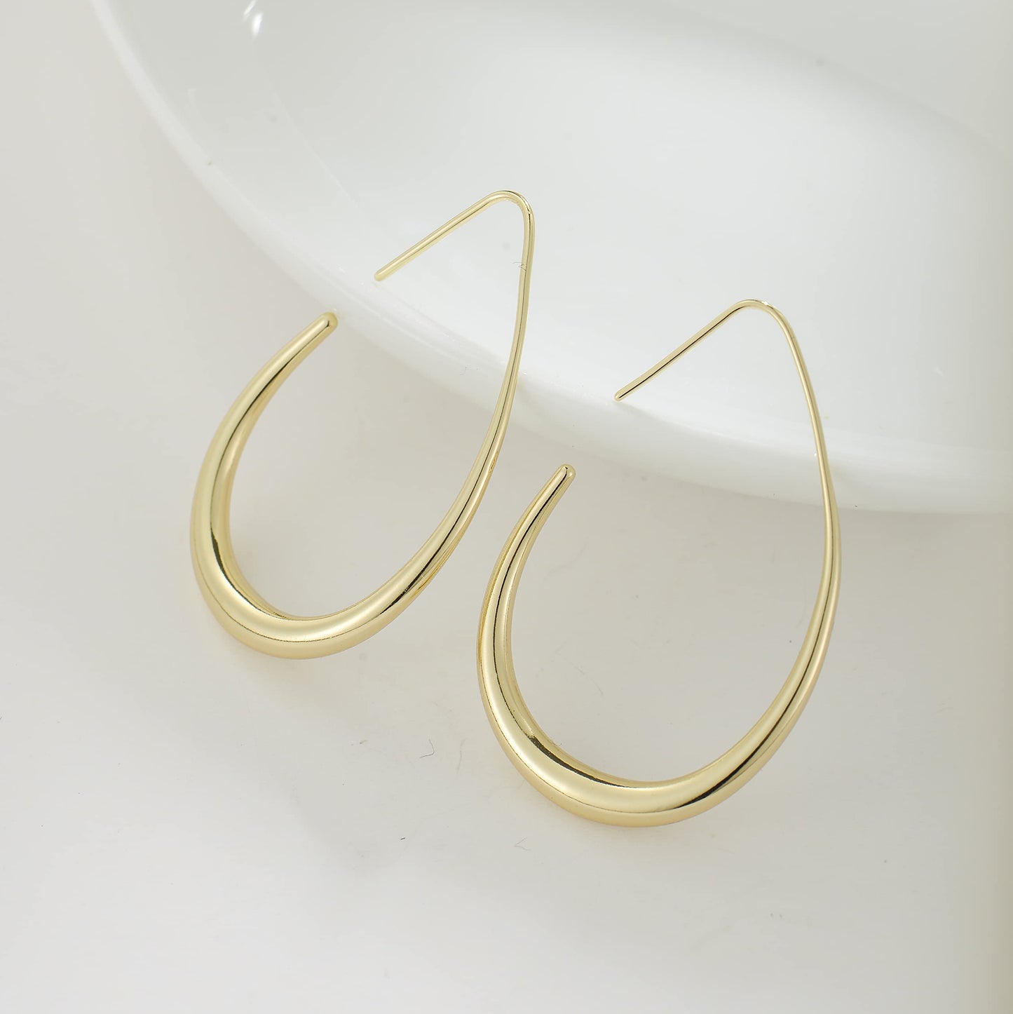 Gold Oval Hook Earrings