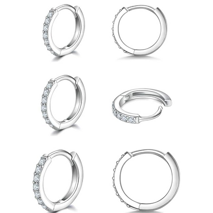 925 Sterling Silver Small Hoop Earrings Cubic Zirconia Earrings, 3 Pairs, 14K White Gold Plated Ear Bone Pierced Earrings Clip-On Small Hoop Earrings, Unisex