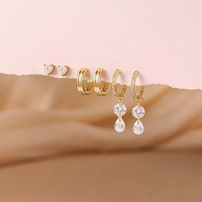 3 Pairs Gold Hoop Earrings Set: Dainty Stud Earrings Trendy Small 14K Gold Plated Hypoallergenic Dangle Cartilage Huggie Hoop Earrings for Women Gold Jewelry for Women Gifts