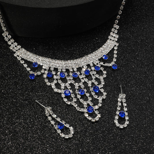 2-Piece Blue White Gemstone Jewelry Set