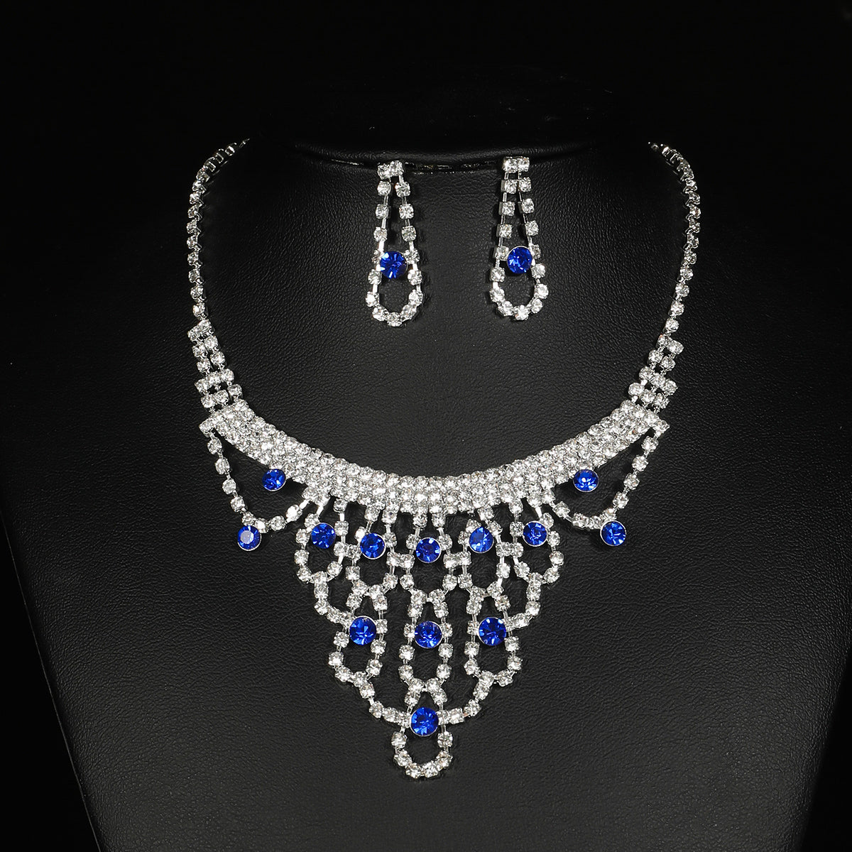 2-Piece Blue White Gemstone Jewelry Set