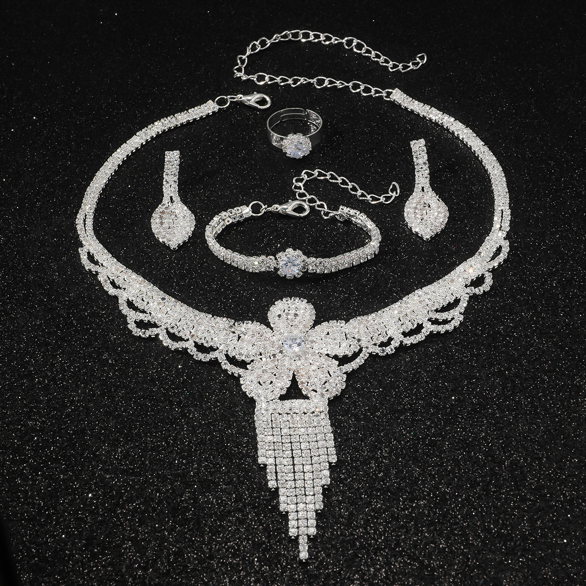 4-Piece Flower Gemstone Jewelry Set