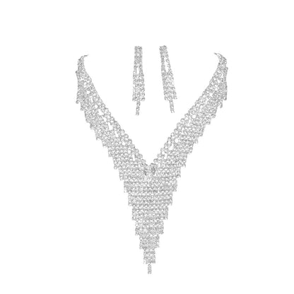 2-Piece Silver Gemstone Tassel Jewelry Set