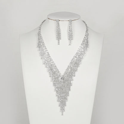 2-Piece Silver Gemstone Tassel Jewelry Set