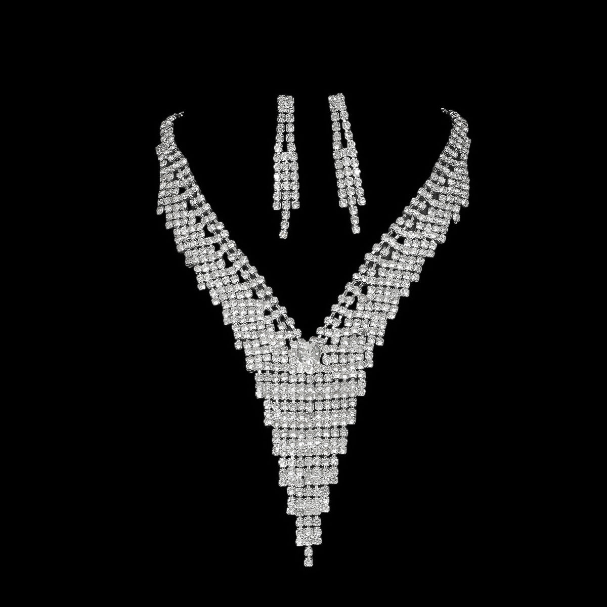 2-Piece Silver Gemstone Tassel Jewelry Set