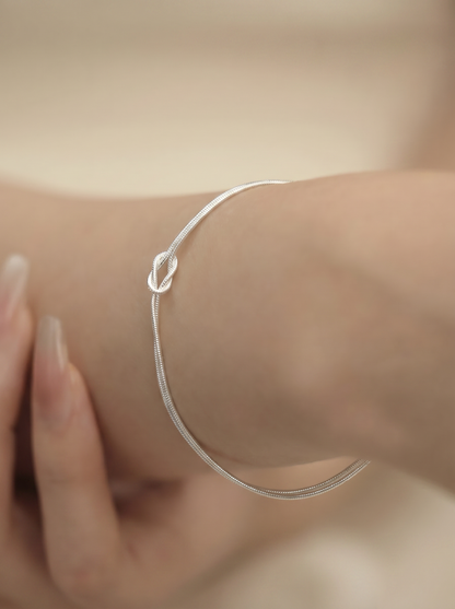 925 Silver Plated Knot Double Layer Bracelet for Women, Light Luxury & Trendy