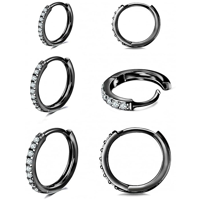 925 Sterling Silver Small Hoop Earrings Cubic Zirconia Earrings, 3 Pairs, 14K White Gold Plated Ear Bone Pierced Earrings Clip-On Small Hoop Earrings, Unisex