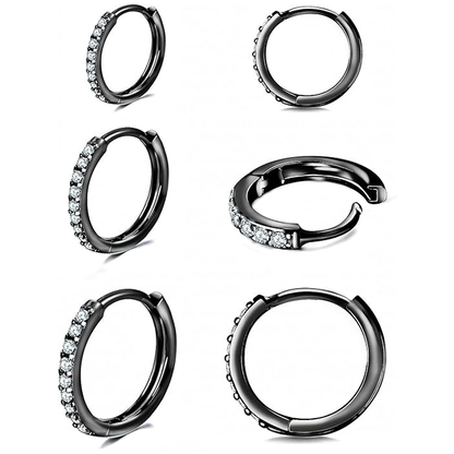 925 Sterling Silver Small Hoop Earrings Cubic Zirconia Earrings, 3 Pairs, 14K White Gold Plated Ear Bone Pierced Earrings Clip-On Small Hoop Earrings, Unisex