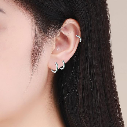 925 Sterling Silver Small Hoop Earrings Cubic Zirconia Earrings, 3 Pairs, 14K White Gold Plated Ear Bone Pierced Earrings Clip-On Small Hoop Earrings, Unisex