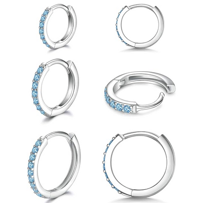 925 Sterling Silver Small Hoop Earrings Cubic Zirconia Earrings, 3 Pairs, 14K White Gold Plated Ear Bone Pierced Earrings Clip-On Small Hoop Earrings, Unisex
