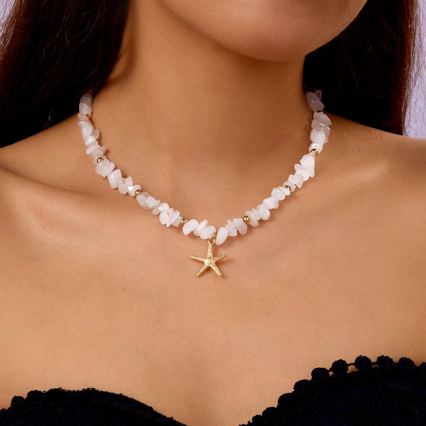 欧美夏季海洋度假海星贝壳海螺珍珠多层项链时尚夸张多层叠戴项链