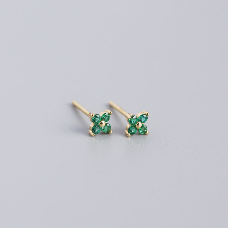 S925 Four-Leaf Flower Stud Earrings