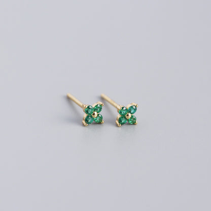 S925 Four-Leaf Flower Stud Earrings