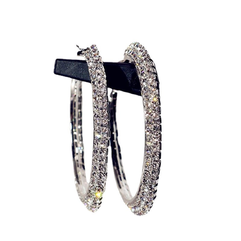 外贸热销 欧美夸张镶钻双排大圈街舞hiphop耳环耳圈 新娘耳饰批发