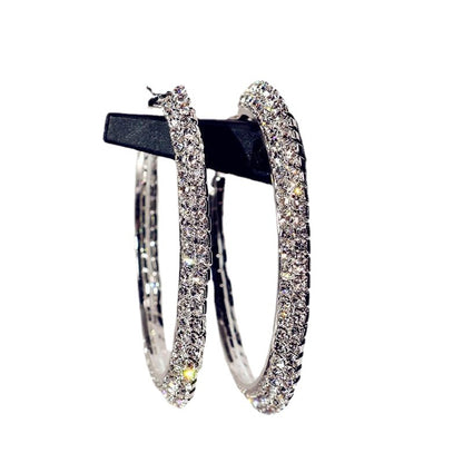 外贸热销 欧美夸张镶钻双排大圈街舞hiphop耳环耳圈 新娘耳饰批发