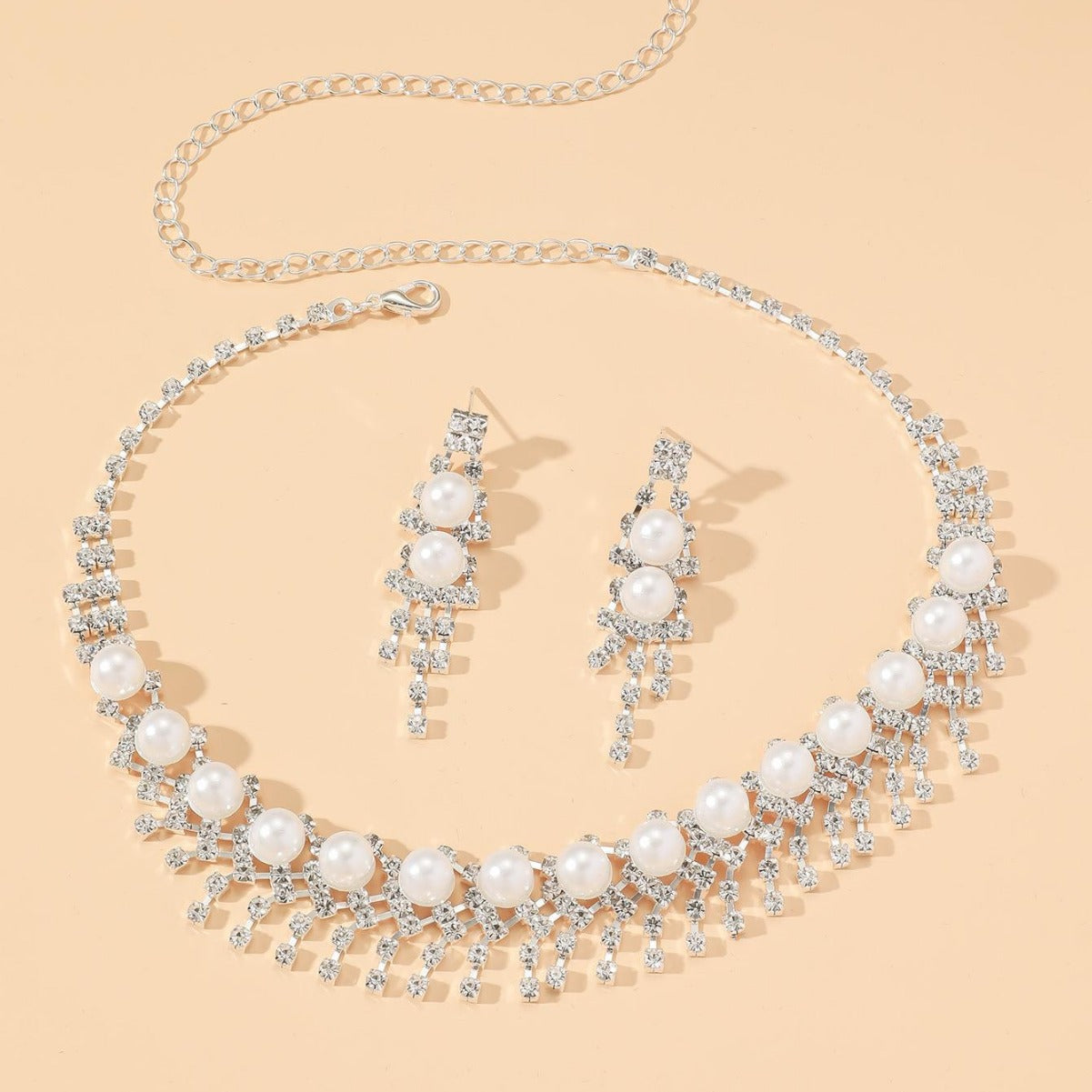 欧美热销新娘圆圈水钻套链婚纱配饰时尚水滴耳环项链套装水晶