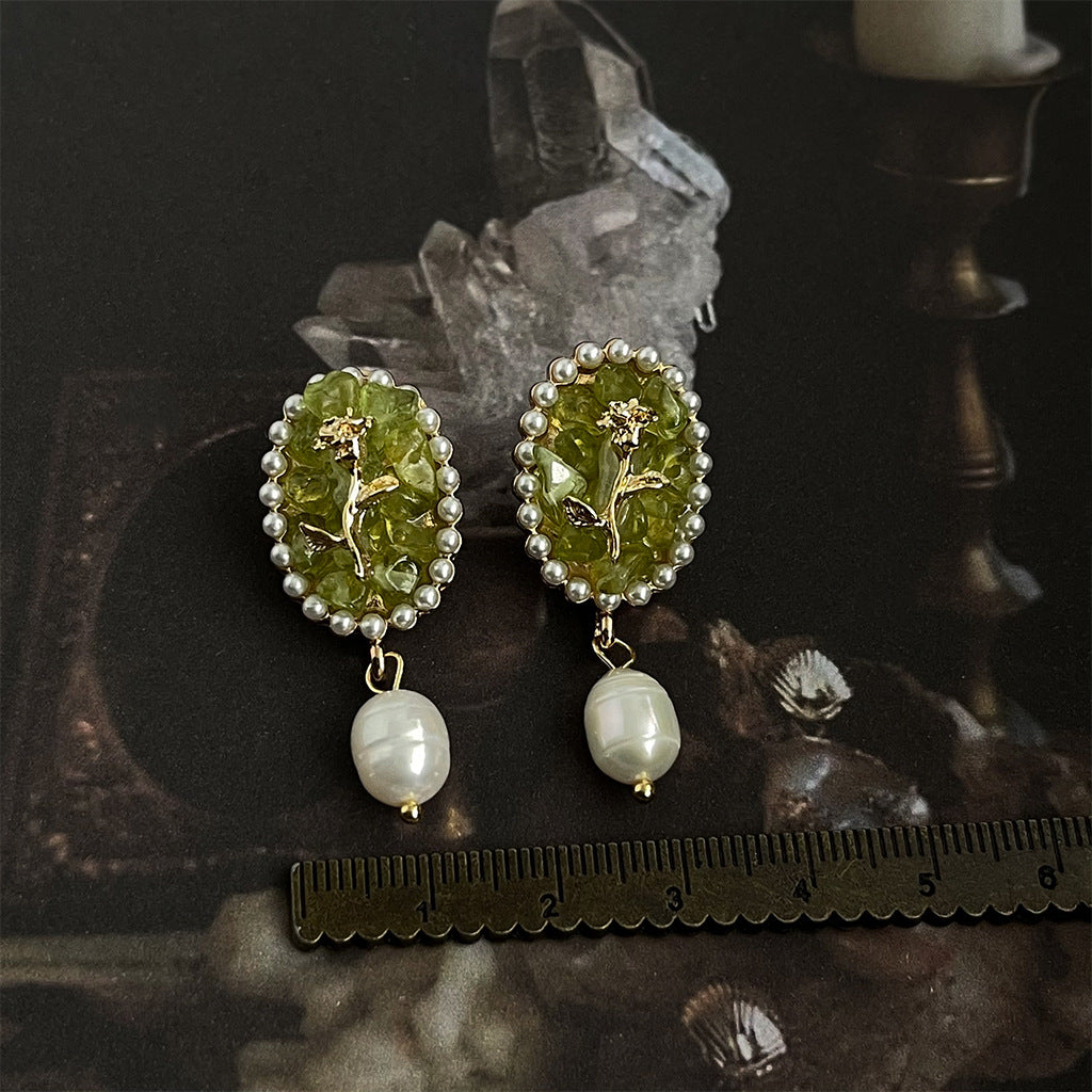 Green CZ Vintage Stud Earrings