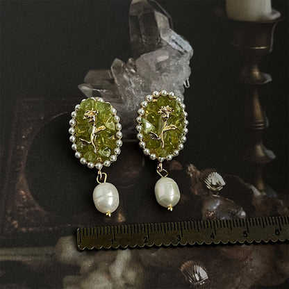 Green CZ Vintage Stud Earrings