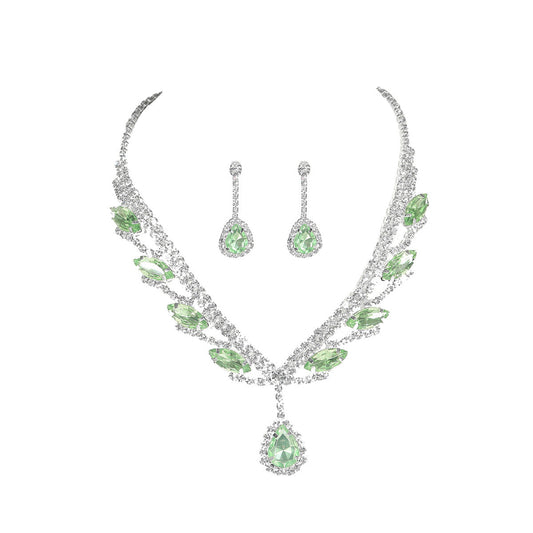 2-Piece Green Rhinestone Teardrop Jewelry Set
