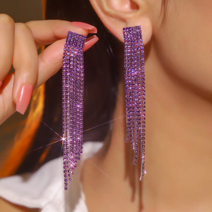 轻奢风小脸超闪AB水钻长款流苏耳环女 时尚气质耳钉饰品 earrings