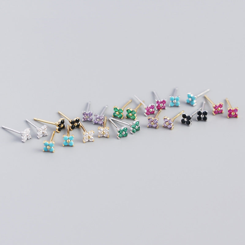 S925 Four-Leaf Flower Stud Earrings