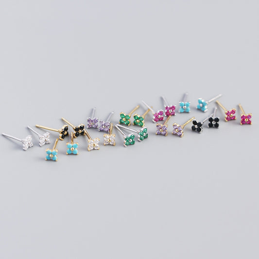 S925 Four-Leaf Flower Stud Earrings