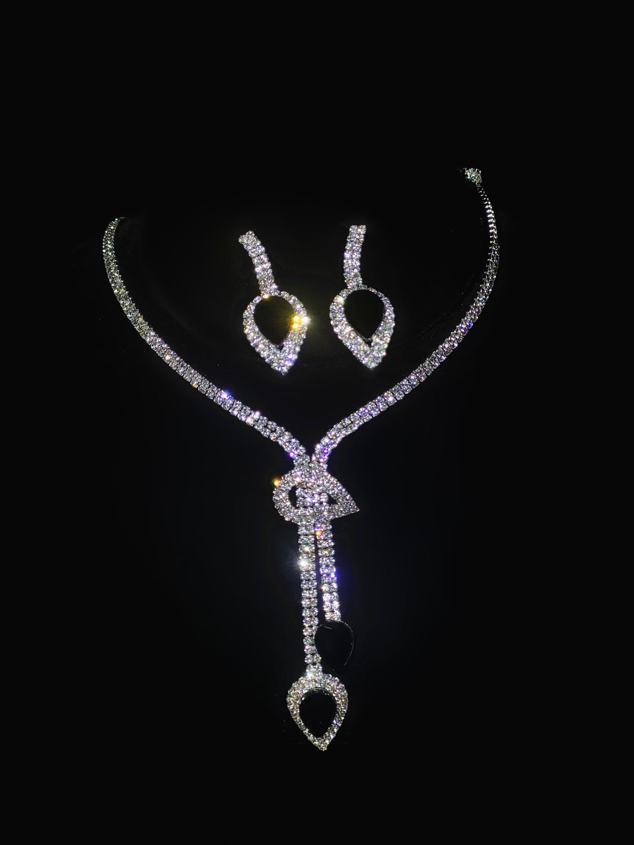 欧美热销新娘圆圈水钻套链婚纱配饰时尚水滴耳环项链套装水晶