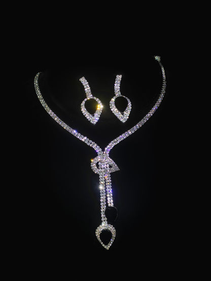 欧美热销新娘圆圈水钻套链婚纱配饰时尚水滴耳环项链套装水晶