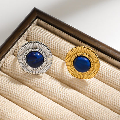 麦芽欧美复古宫廷风天然石戒指开口设计圆形荷叶指环轻奢小众手饰