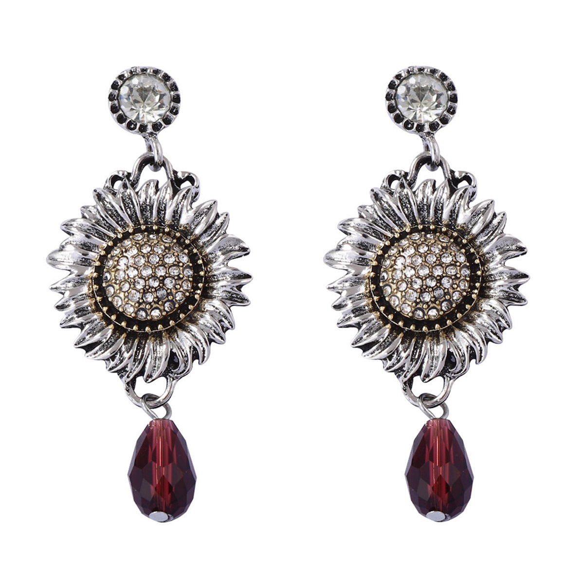 CZ Sunflower Drop Earrings