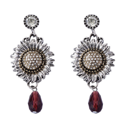 CZ Sunflower Drop Earrings