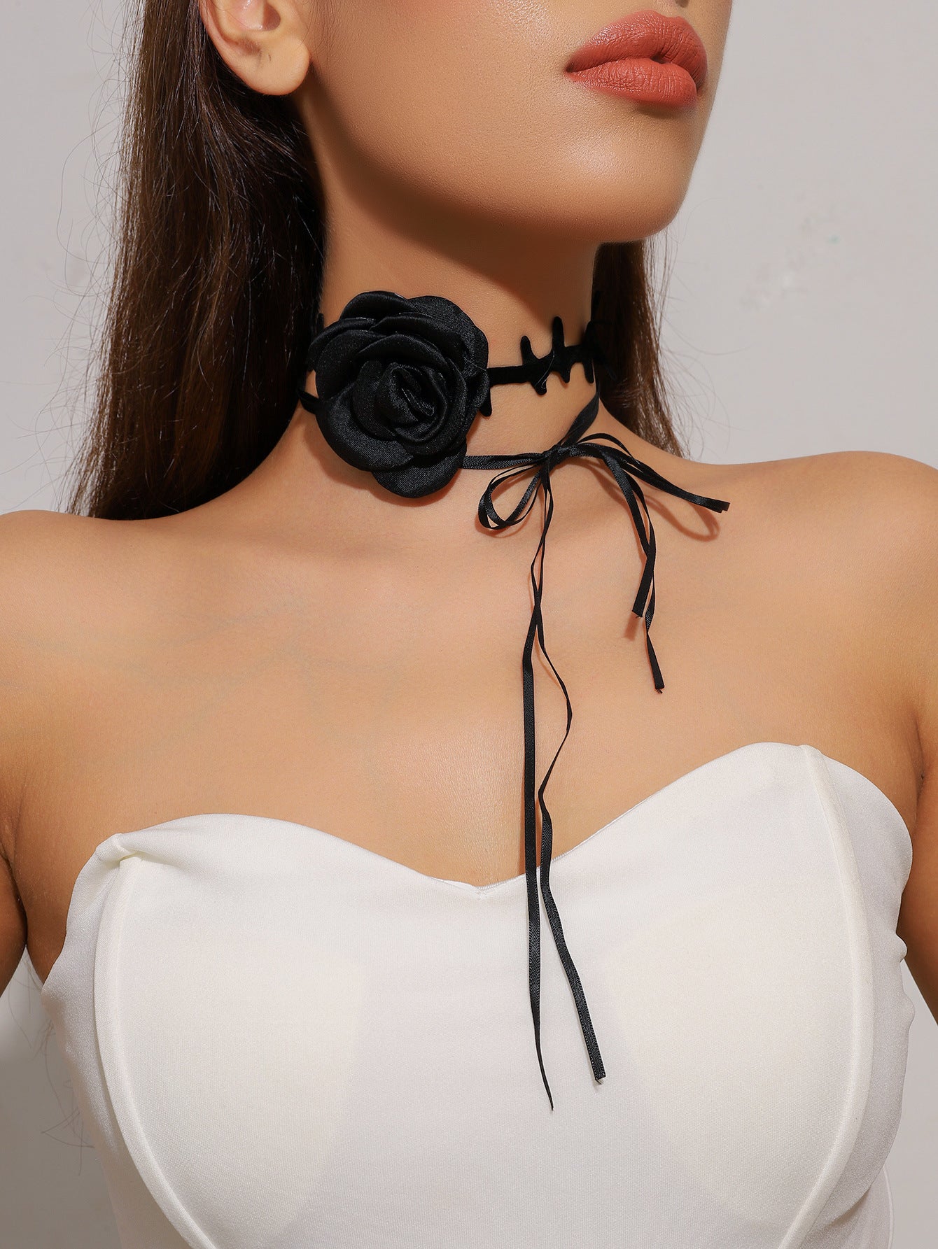 欧美跨境 复古黑色蕾丝玫瑰花项链手链戒指套装女 暗黑风颈链手饰