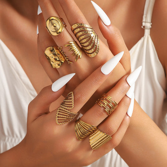 麦芽不锈钢钛钢不掉色戒指ins可调节开口设计指环 欧美手饰品套装