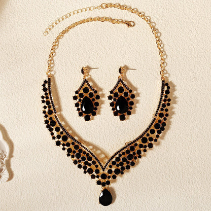 KFC--Exaggerated vintage alloy rhinestone earrings necklace women's set necklace