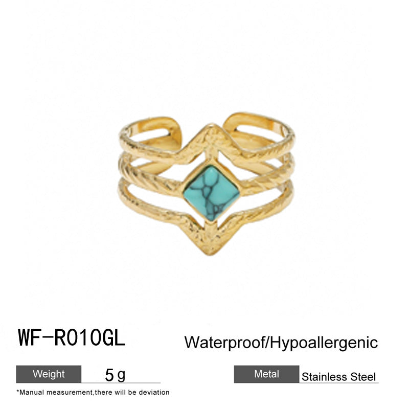 麦芽不锈钢18k金不掉色戒指绿松石开口食指戒指环 小众高级感手饰