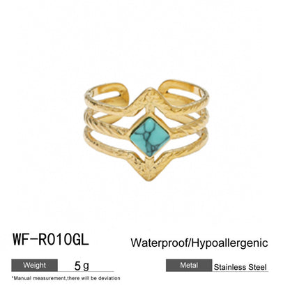 麦芽不锈钢18k金不掉色戒指绿松石开口食指戒指环 小众高级感手饰