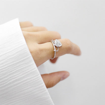 HJZ224韩国韩版银手饰个性设计心形链条S925纯银爱心开口戒指女