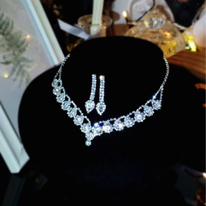 亚马逊爆款奢华新娘项链耳环两件套婚礼配饰气质锆石花朵首饰套装