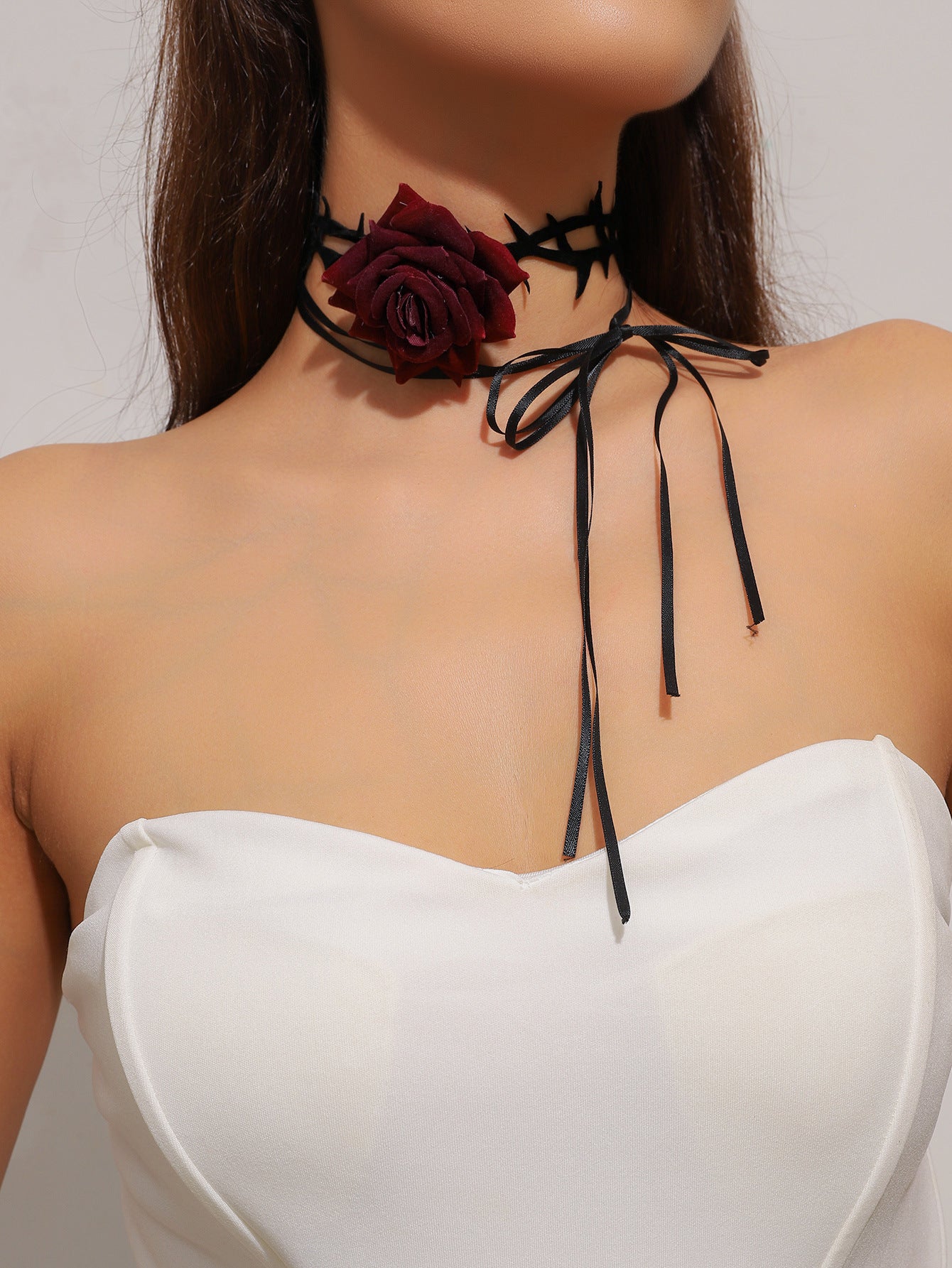 欧美跨境 复古黑色蕾丝玫瑰花项链手链戒指套装女 暗黑风颈链手饰