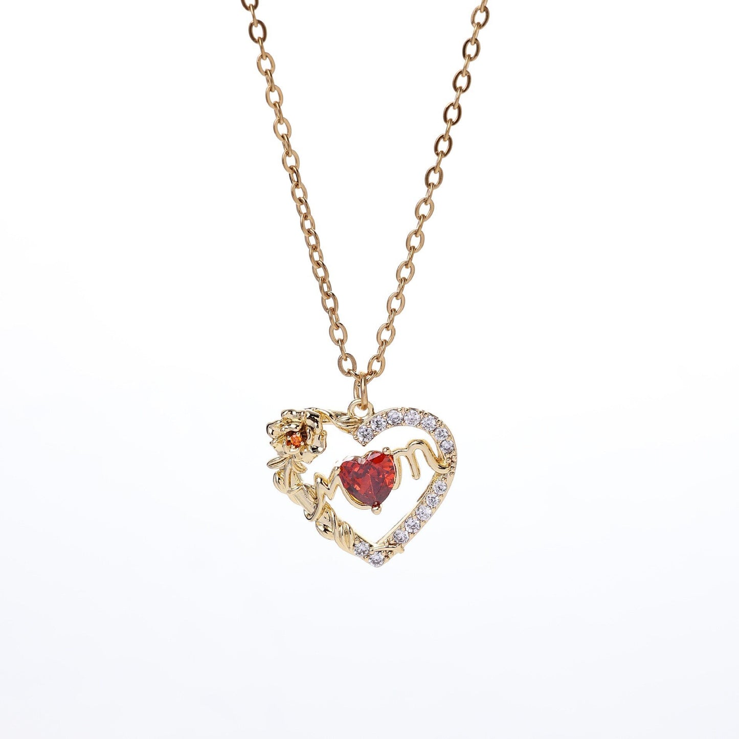 Women's Heart Pendant Necklace with Sparkling Zircons & 12 Birthstones